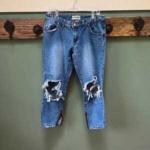 One x OneTeaspoon Freebirds Blue Distressed Skinny Jeans Low Rise Zip‎ Ankle 29